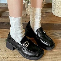 Retro Heart Buckle Heeled Loafers - Thumbnail 3