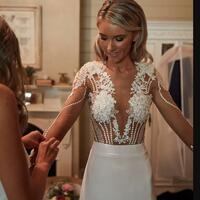 Sheath Sexy Wedding Dress, Sheer Bodice Wedding Dress Wedding Gown - Thumbnail 1