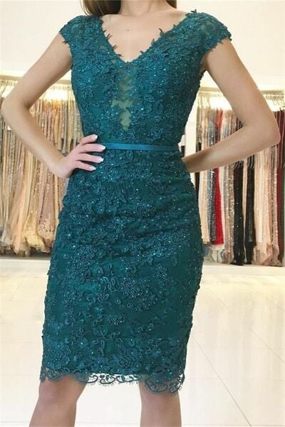 Elegant Mother of the Bride/Groom Dress Green Lace Tea-length Evening Formal Prom Dress