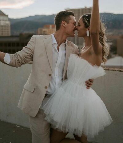 A-line Wedding Dress, Short Wedding Gown, Tulle Bridal Dress