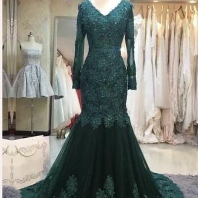 Elegant mother of the bride/groom dress green lace appliques evening formal prom dress
