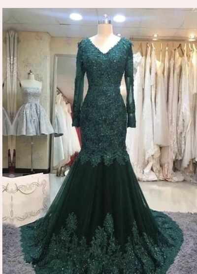 Elegant Mother of the Bride/Groom Dress Green Lace Appliques Evening Formal Prom Dress