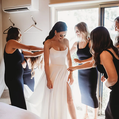 A-line wedding dress, side split wedding gown, satin wedding dresses