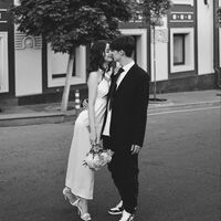 Sheath Wedding Dress, High Split Wedding Gown, Ankle-length Satin Wedding Dresses - Thumbnail 3