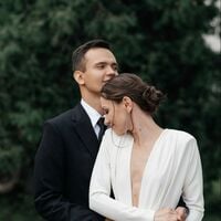 Sheath Wedding Dress, Deep V-neck Wedding Gown, Satin Wedding Dresses - Thumbnail 1