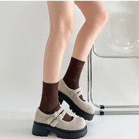 Plush Mary Jane Shoes In Beige - Thumbnail 2