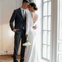 Sheath Wedding Dress, Deep V-neck Wedding Gown, Satin Wedding Dresses - Thumbnail 2