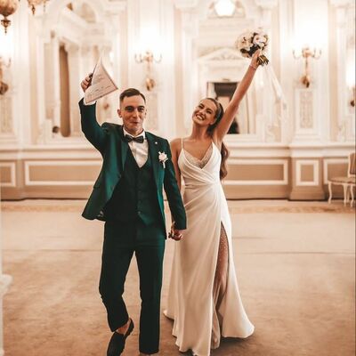 A-line wedding dress, halter wedding gown, satin wedding dresses