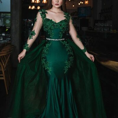 Elegant mother of the bride/groom dress green lace appliques evening formal prom dress