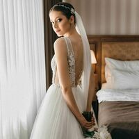 A-line Wedding Dress, Luxury Deep V-neck Wedding Gown, Tulle Wedding Dresses - Thumbnail 3