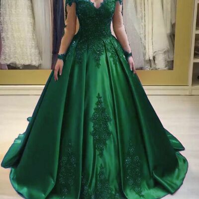 Elegant mother of the bride/groom dress green lace appliques evening formal prom dress
