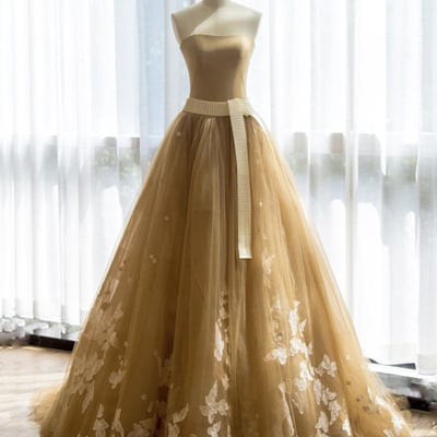 Beautiful strapless tulle lace long prom evening gown - Thumbnail 2