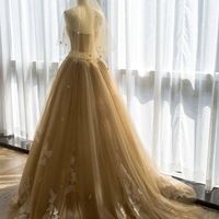 Beautiful Strapless Tulle Lace Long Prom Evening Gown - Thumbnail 1