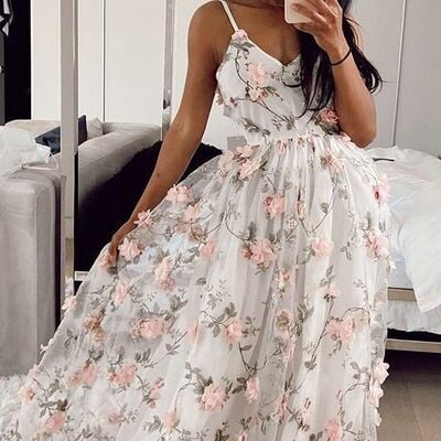 A-line floral wedding dress, flowers wedding dress wedding gown