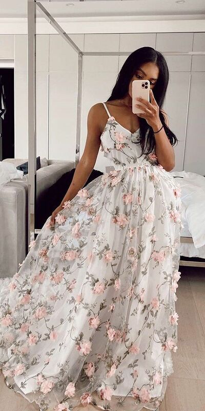 A-line Floral Wedding Dress, Flowers Wedding Dress Wedding Gown