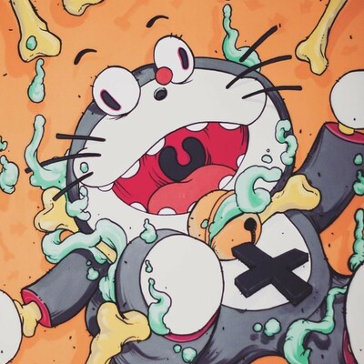 Painting by moi martos "a cero gravity cat" 