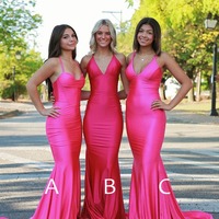 Charming Hot Pink Elastic Satin Long Mermaid Prom Dress ,PD230931 - Thumbnail 1