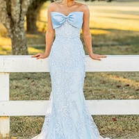 Cute Strapless Sequins Lace Mermaid Prom Dress with Bow,PD230933 - Thumbnail 1