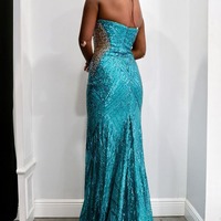 Fashion Strapless Teal Sequins Long Mermaid Prom Dresses with Beading,PD230938 - Thumbnail 1