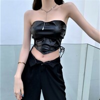 Sexy Punk Streetwear Irregular Skinny Cami Sides Drawstring Embellish Corset Crop Tops 90s Y2K Party Nightclub Rave Awesome - Thumbnail 7