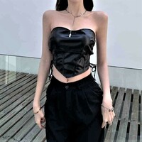Sexy Punk Streetwear Irregular Skinny Cami Sides Drawstring Embellish Corset Crop Tops 90s Y2K Party Nightclub Rave Awesome - Thumbnail 9