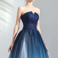 Dreamy Starry Sky Gradient Blue Banquet strapless Fashion Show Wedding Dress Evening Dress - Thumbnail 2