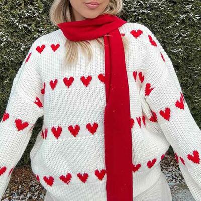 Sweet love heart jacquard pullover knit sweater jumper
