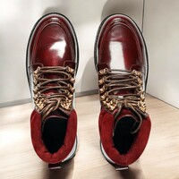Men's Handmade Burgundy Genuine Leather Ankle Boots - Thumbnail 2