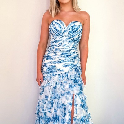 Cute sheath floral printed chiffon tiered strapless prom dress ,pd230946 - Thumbnail 2