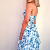 Cute Sheath Floral Printed Chiffon Tiered Strapless Prom Dress ,PD230946 - Thumbnail 1