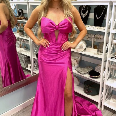 Cute strapless pink satin slit mermaid prom dress,pd230948 - Thumbnail 2
