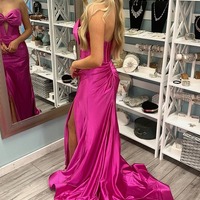 Cute Strapless Pink Satin Slit Mermaid Prom Dress,PD230948 - Thumbnail 1