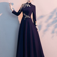Summer new navy blue performance Evening Party long dress - Thumbnail 2