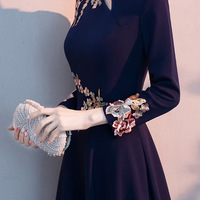 Summer new navy blue performance Evening Party long dress - Thumbnail 4