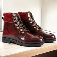 Ankle High Bespoke Burgundy Patent Leather Men's Boot - Thumbnail 3