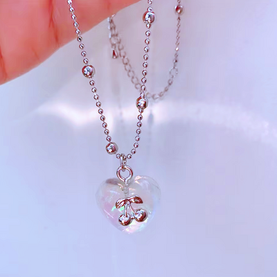 *free shipping*love heart with cherry necklace