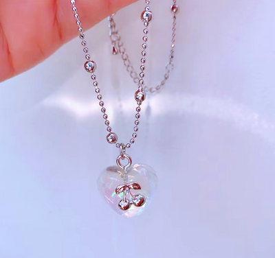 *Free Shipping*LOVE HEART WITH CHERRY NECKLACE