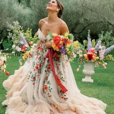 Light pink flowers appliques flowers wedding dress, floral wedding gown bridal dress