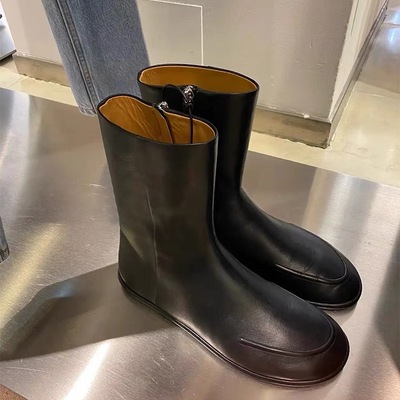 Women's retro martin boots with side zipper slim flat ankle boots