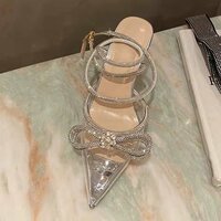 Fashion rhinestone bow high heel stiletto pointed toe strappy sandals  - Thumbnail 1