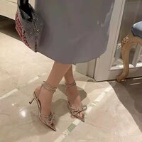 Fashion rhinestone bow high heel stiletto pointed toe strappy sandals  - Thumbnail 2
