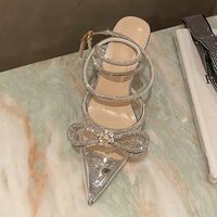 Fashion rhinestone bow high heel stiletto pointed toe strappy sandals  - Thumbnail 3