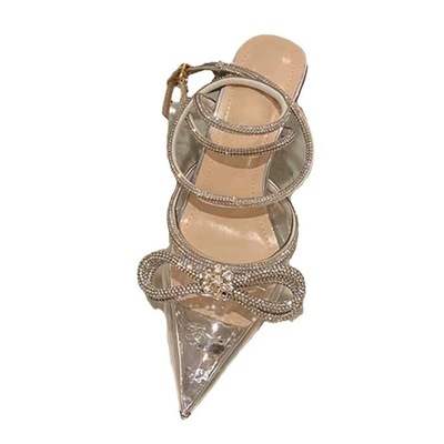 Fashion rhinestone bow high heel stiletto pointed toe strappy sandals 