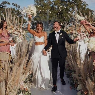 Sexy two pieces wedding dress, satin wedding gown bridal dress