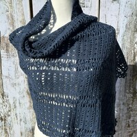 Navy Shawl/Stole in Recycled Yarn - Thumbnail 1
