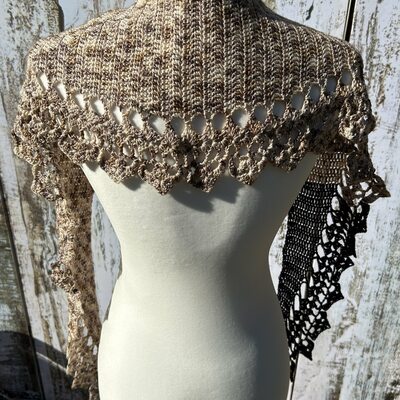 Fine-bordered scarf/stole in chocolate fudge ripple color duo