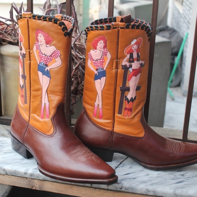 Crafted leather classic dress shoes brown leather women fashion ankle cowboy pointed toe boot 