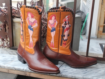 Crafted Leather Classic Dress Shoes Brown Leather Women Fashion Ankle Cowboy Pointed Toe Boot 