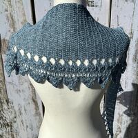 Fine-bordered scarf/stole in Light and Medium Blue Wool Blend - Thumbnail 1