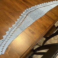 Fine-bordered scarf/stole in Light and Medium Blue Wool Blend - Thumbnail 3